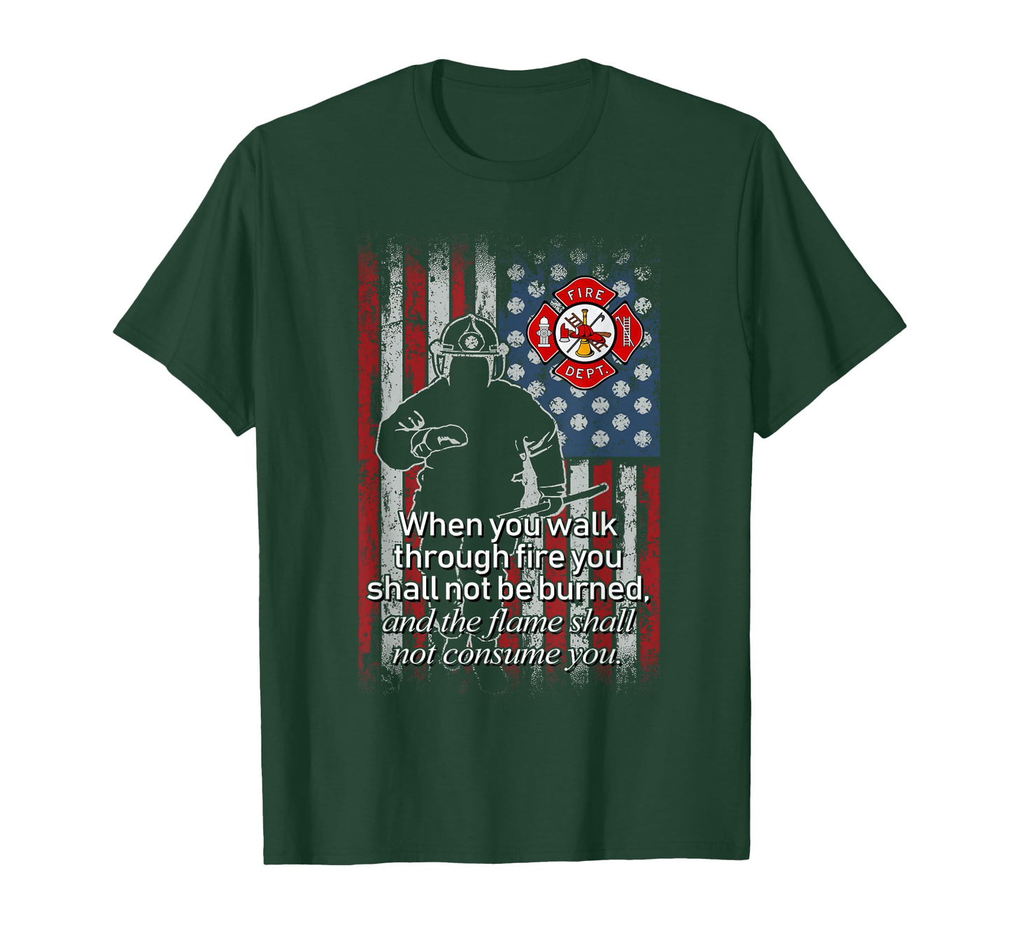Thin Red Line Firefighter Bible Verse American Flag T-Shirt T-Shirt