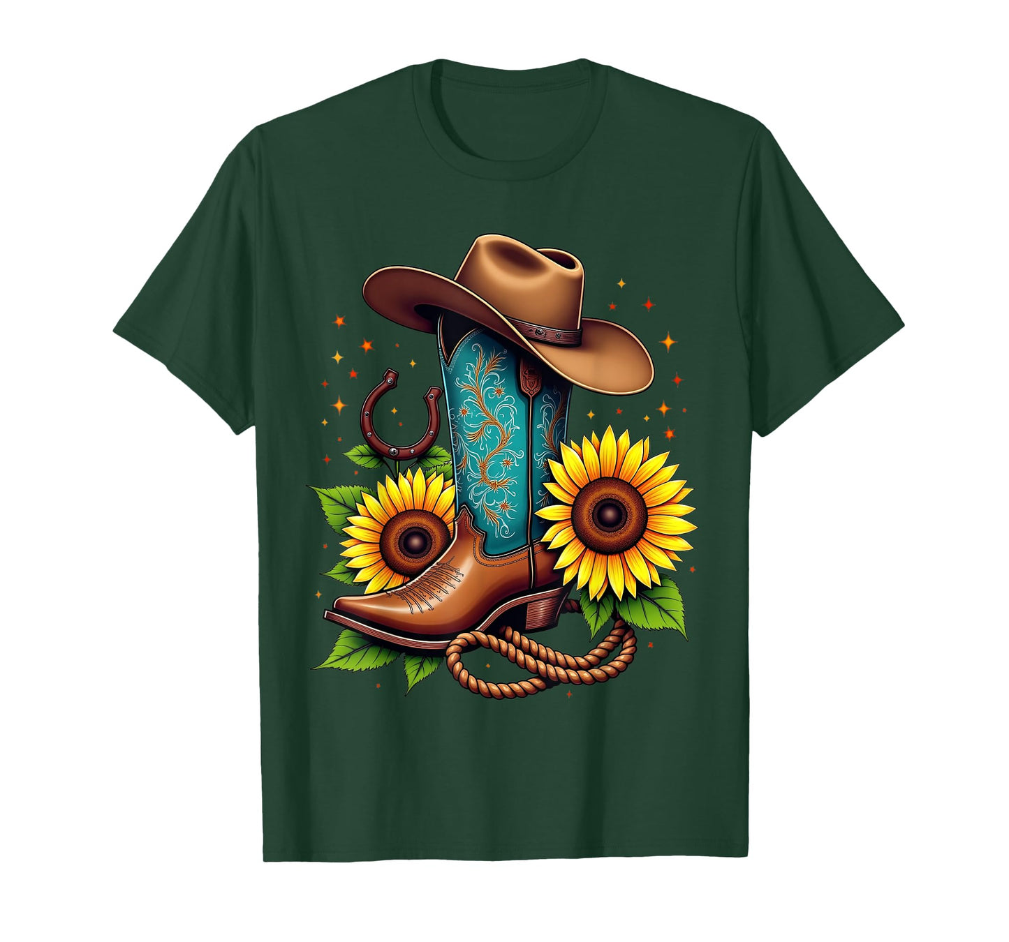 Western Cowboy Boot Sunflower Horseshoe Rope Cowgirl Boot T-Shirt