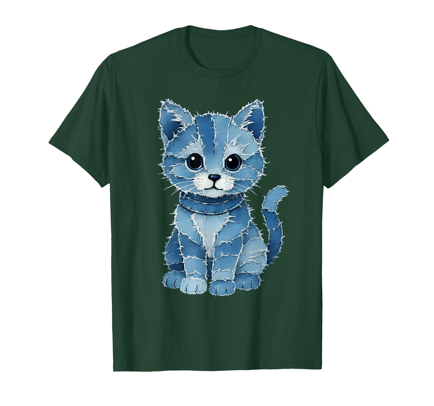 Retro Funny Denim Patch Animal Cute Kitten Print Cat Lover T-Shirt