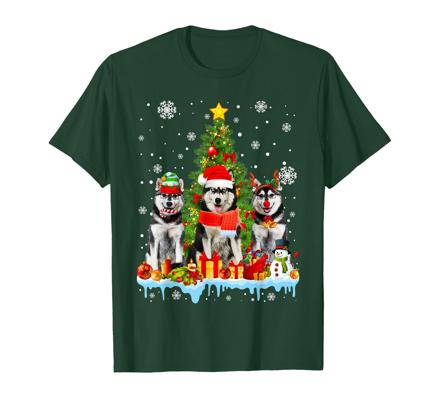 Funny Siberian Husky Dog Christmas Tree Women Men Kids T-Shirt