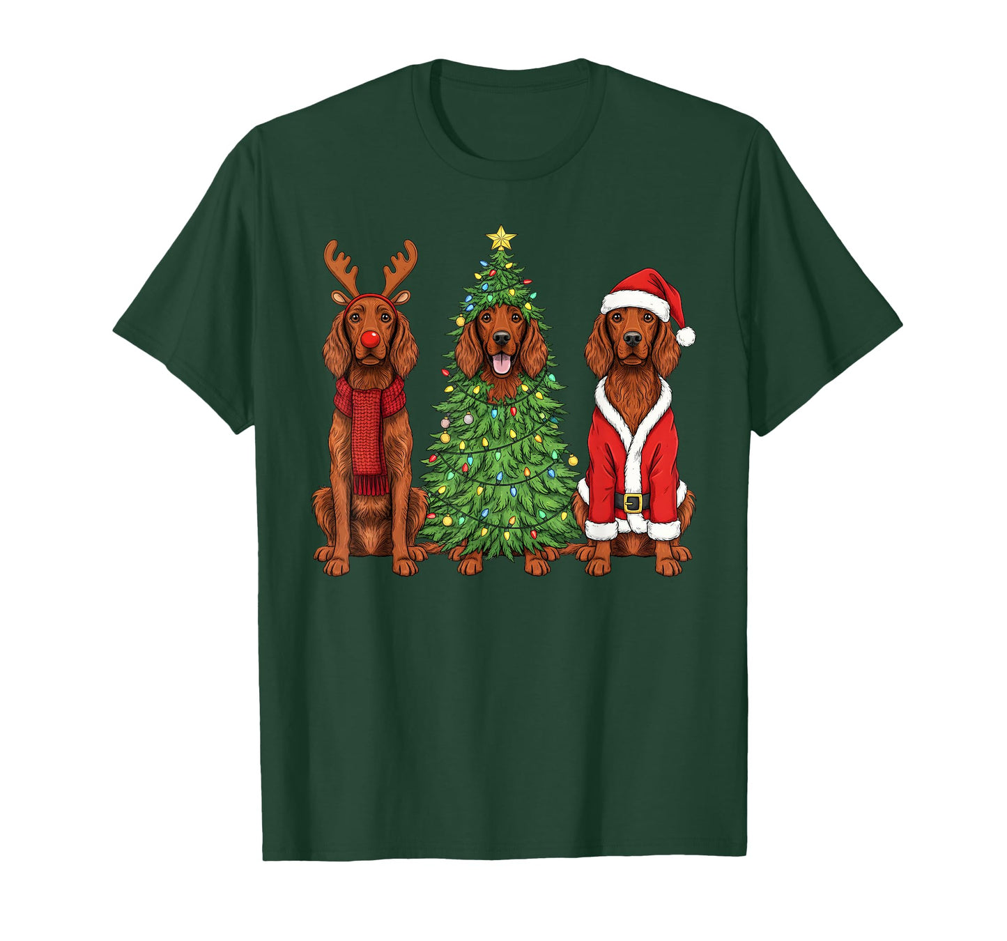 Retro Christmas Irish Setter Santa Reindeer Dog Lover T-Shirt