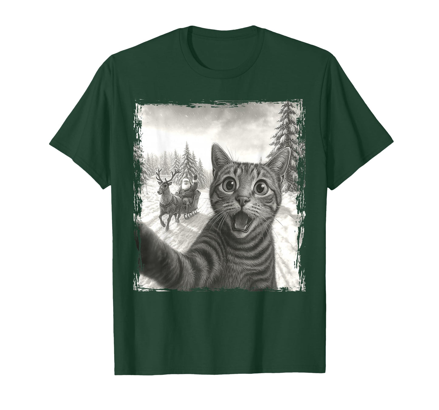 Selfie with Santa Sleigh Funny Cat Christmas Cat Mom Dad T-Shirt