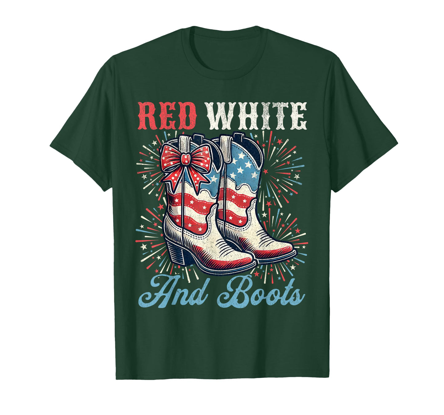 Red White And Boots Cute Coquette Cowgirl Independence Day T-Shirt