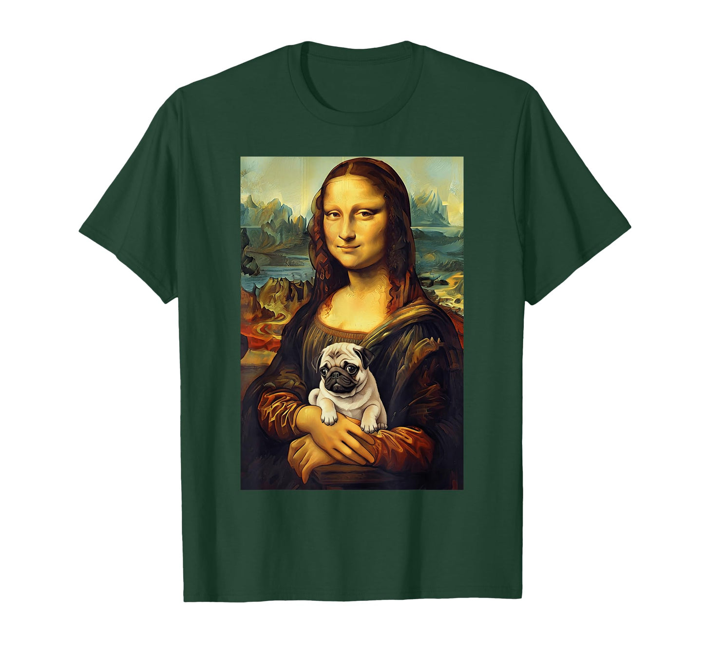 Mona Lisa Holding Pug Vintage Renaissance Art Dog Lover T-Shirt
