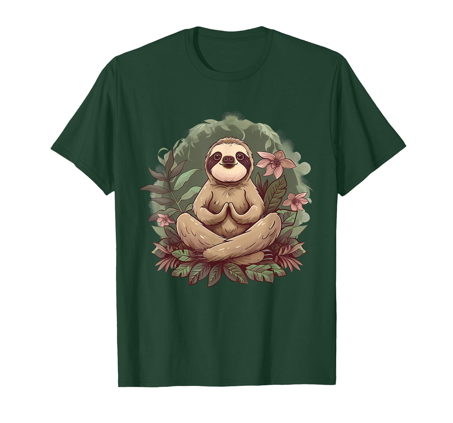 Sloth Meditation Spirituality Buddha Buddhist Floral Yoga T-Shirt