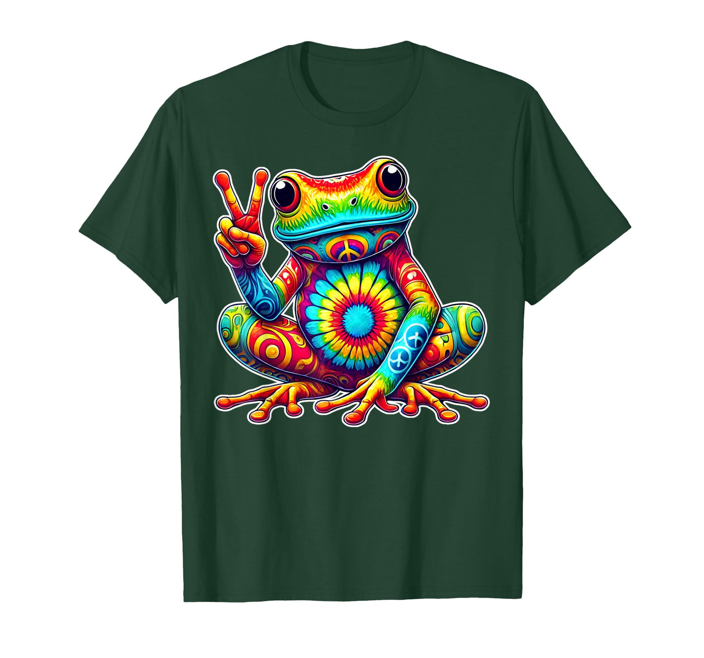 Tie-Dye Frog With Peace Sign Cool Hippie T-Shirt