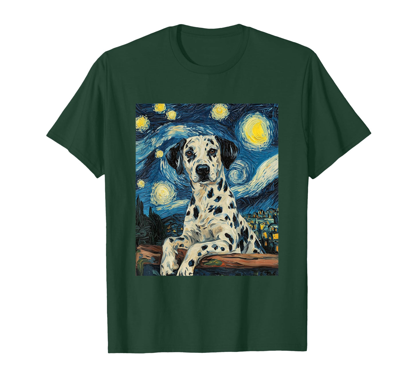 Cute Dalmatian Dog Doggy - Van Gogh Style - Starry Night T-Shirt