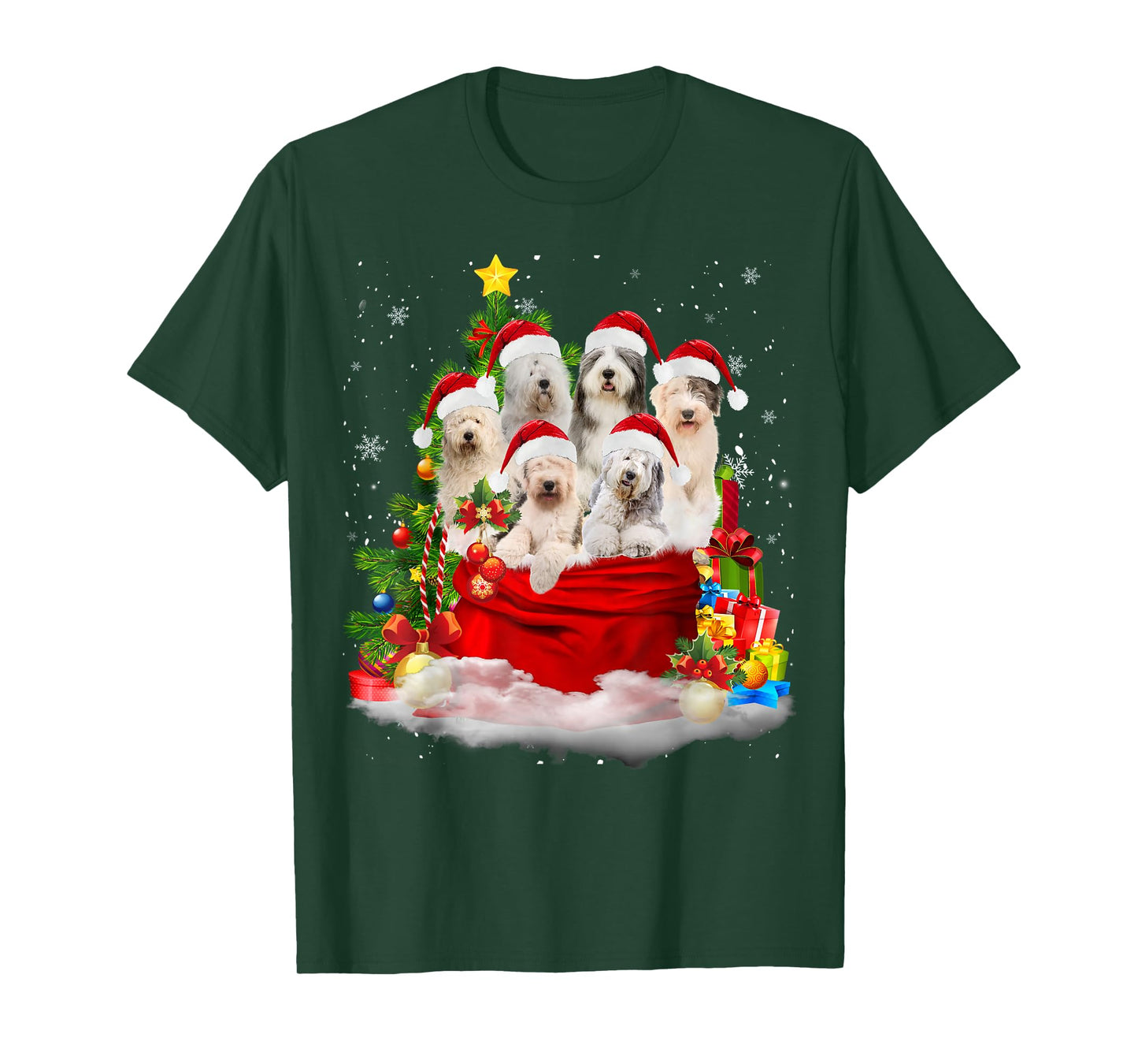 Old English Sheepdog Christmas Santa Claus Bag Xmas Pajama Men Women Kids T-Shirt