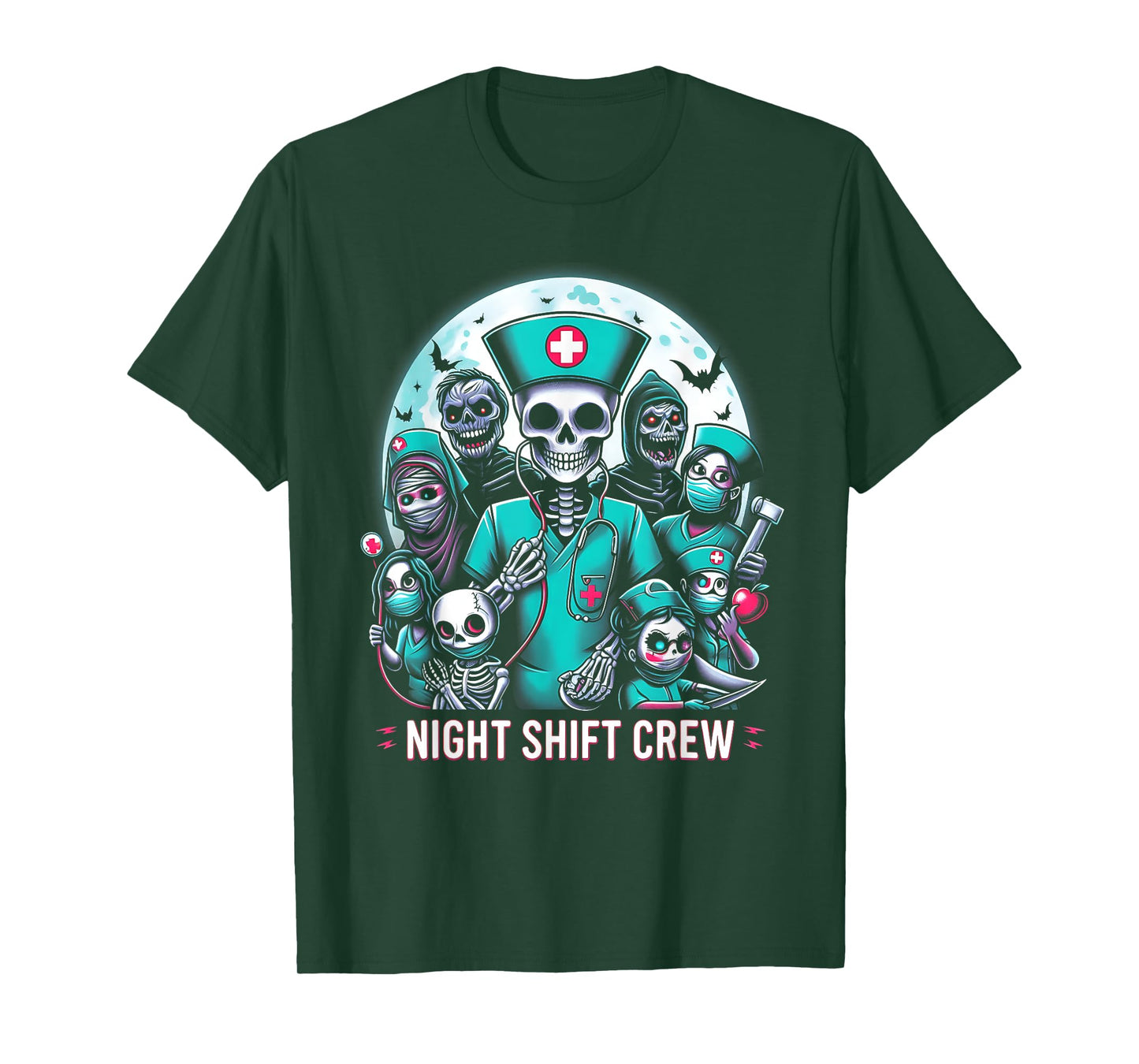 Night-Shift Crew Ghost Skeleton Zombie Funny Halloween Nurse T-Shirt