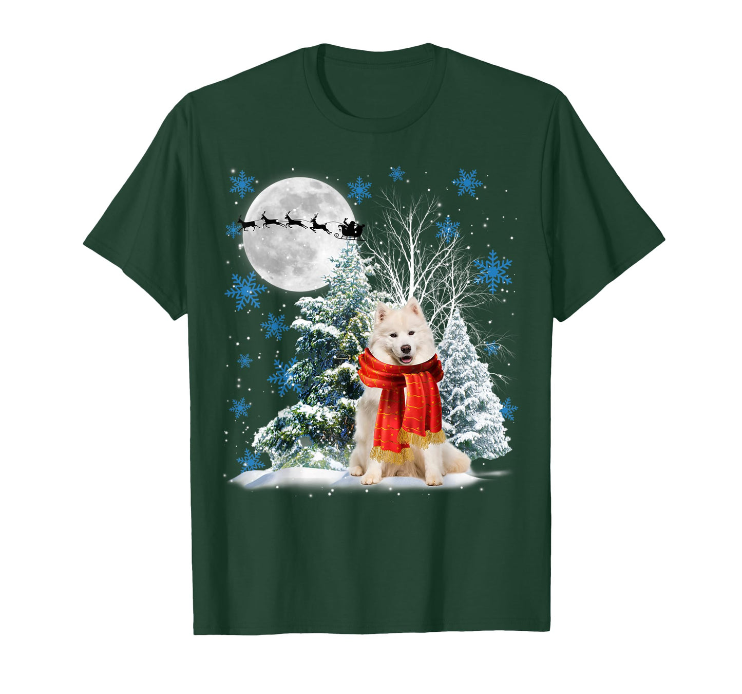 Samoyed Under Moonlight Snow Christmas Pajama T-Shirt