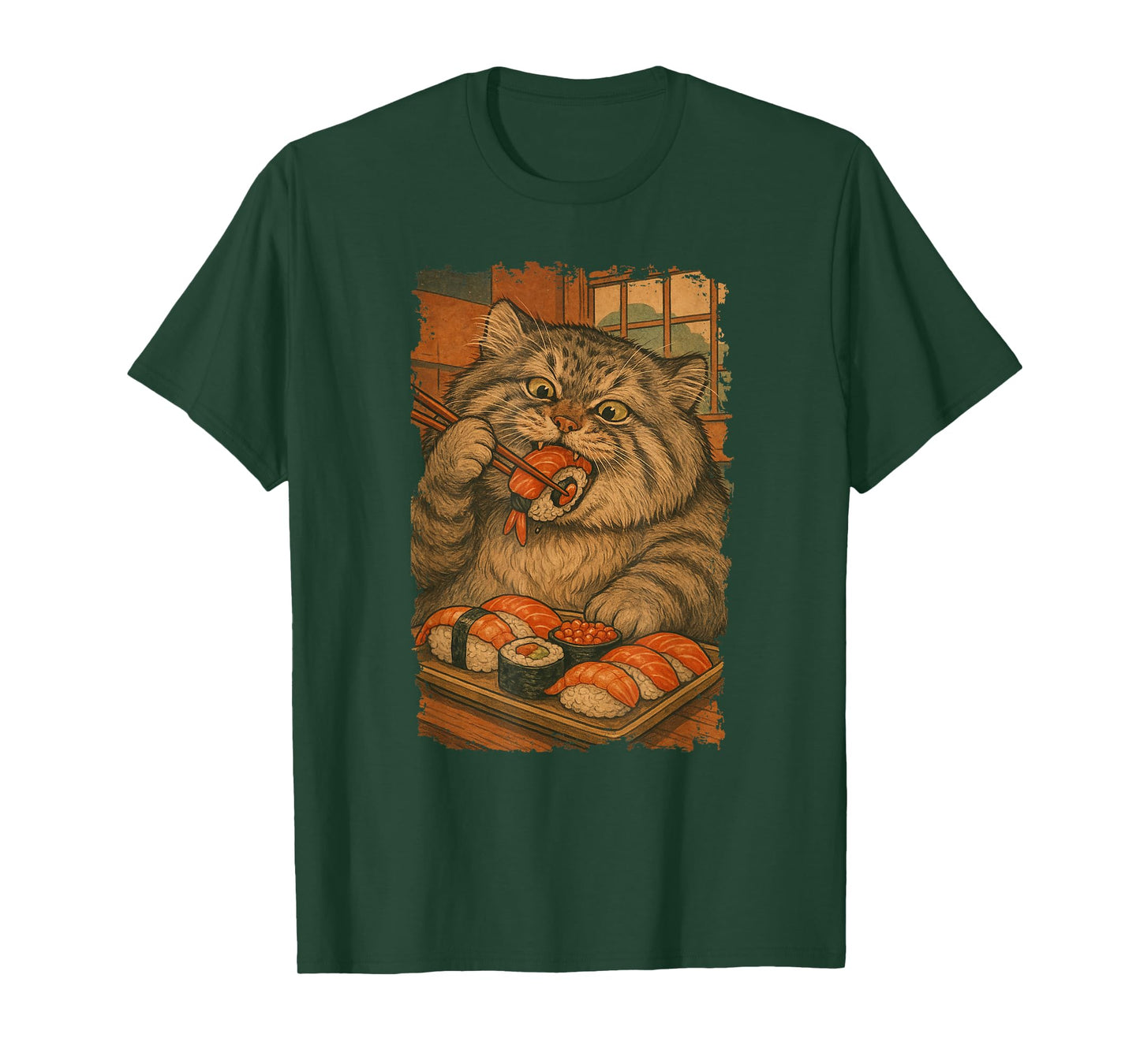 Manul Pallas´s Cat Eats Sushi Japanese Vintage T-Shirt