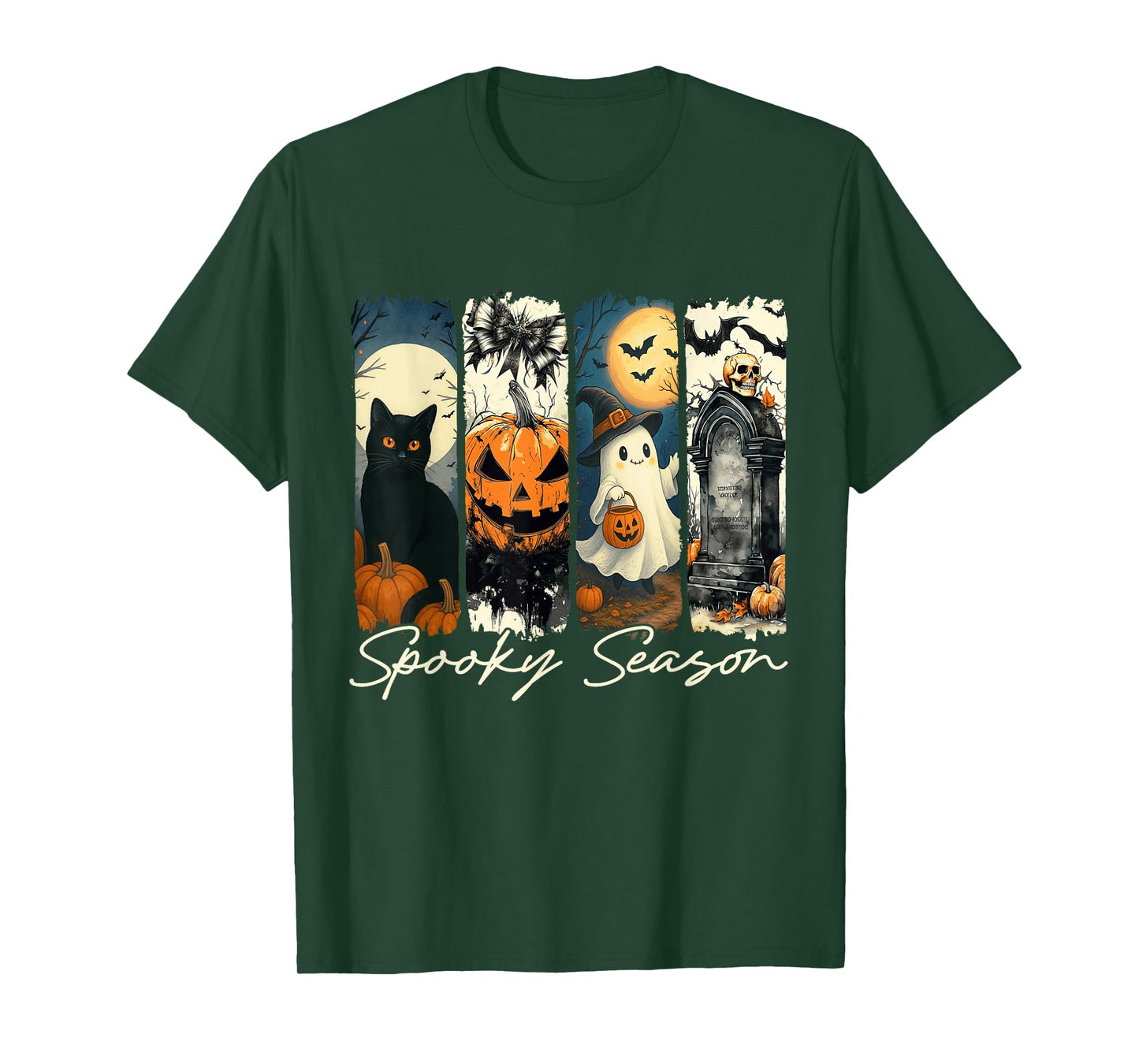 Retro Spooky Season Black Cat Ghost Pumpkin Halloween Women T-Shirt