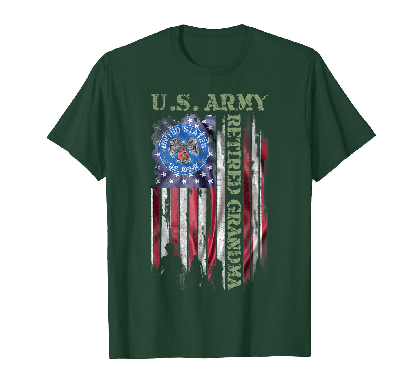 Vintage USA American Flag US Army Proud Retired Grandma T-Shirt