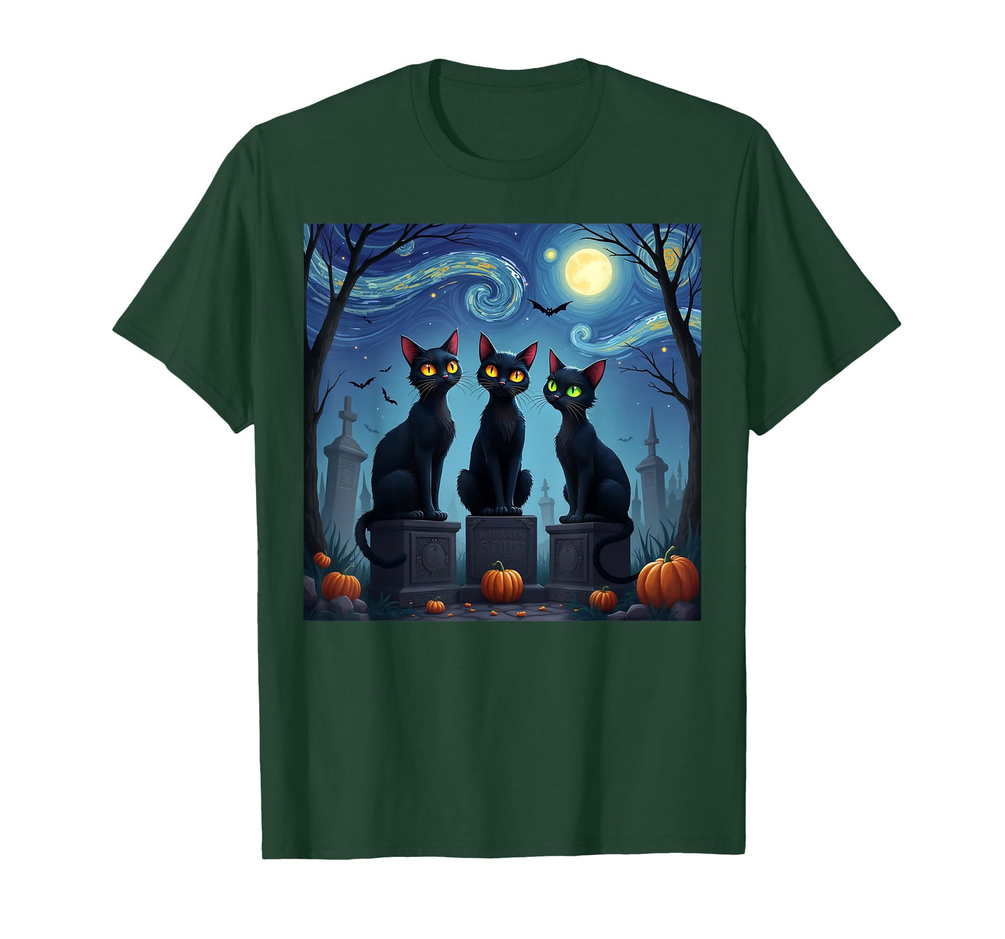 Black Cat Halloween Cat Lovers Starry Night Cat Van Gogh men T-Shirt