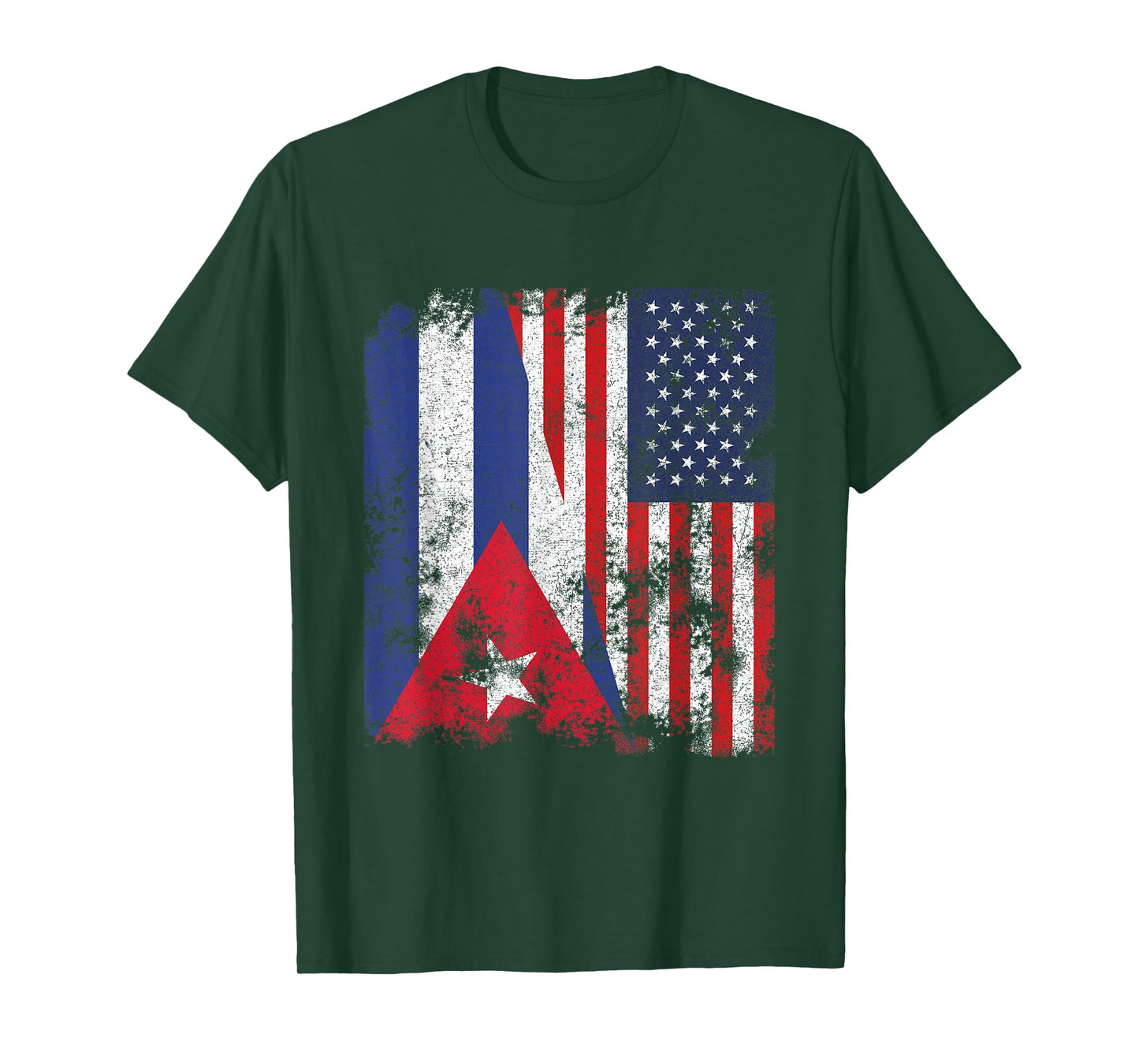 Cuba USA Flag Distressed - Half American T-Shirt