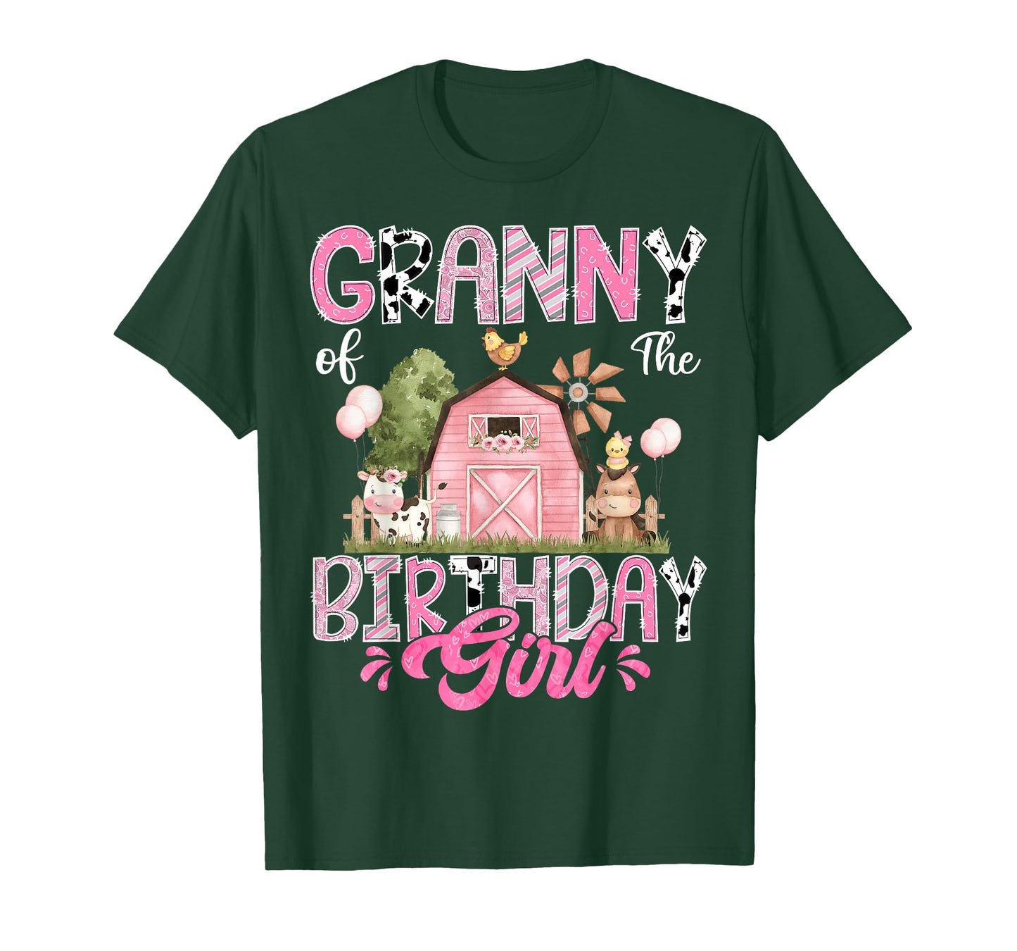 Granny Of The Birthday Girl 1St Birthday Pink Cow Farm T-Shirt