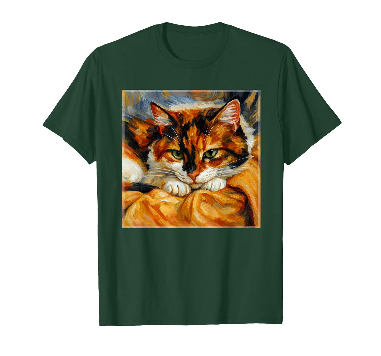 Cozy Calico Cat Mom Dad Impressionistic Romantic Painterly T-Shirt