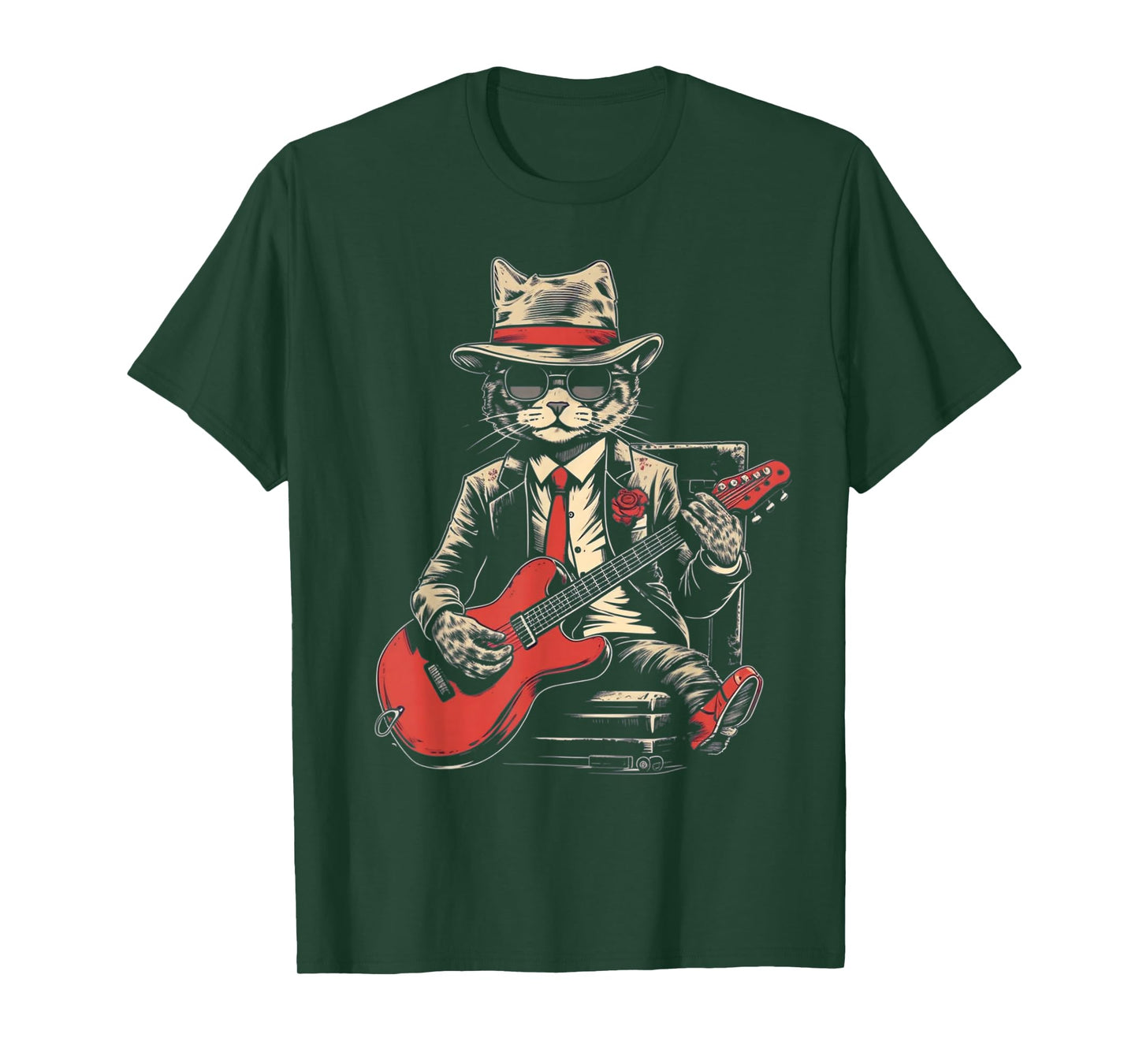 Vintage Jazz Cat Playing Guitar Band Retro Jazz Band T-Shirt