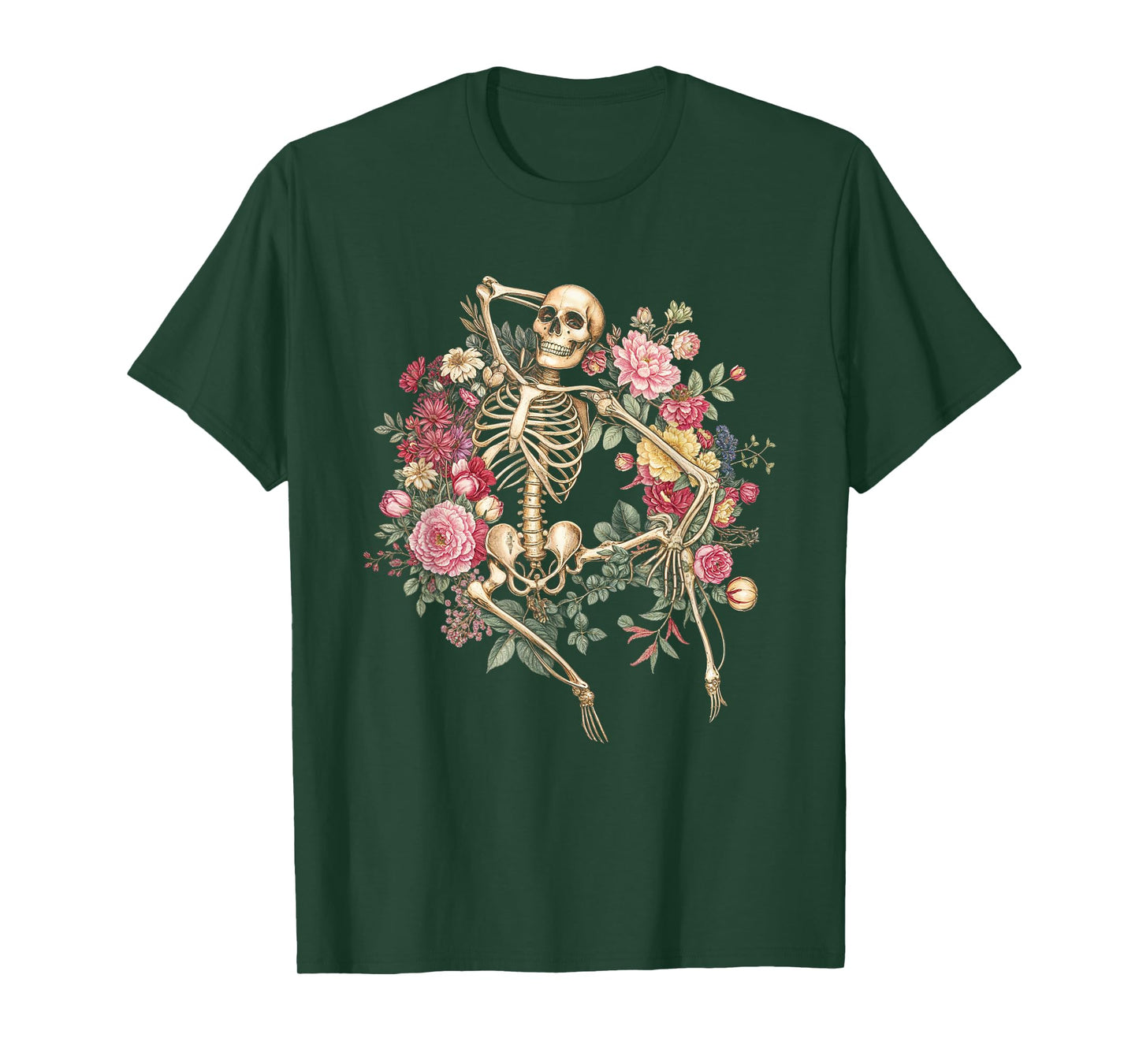 Floral Skeleton Vintage Goth Halloween Costume T-Shirt