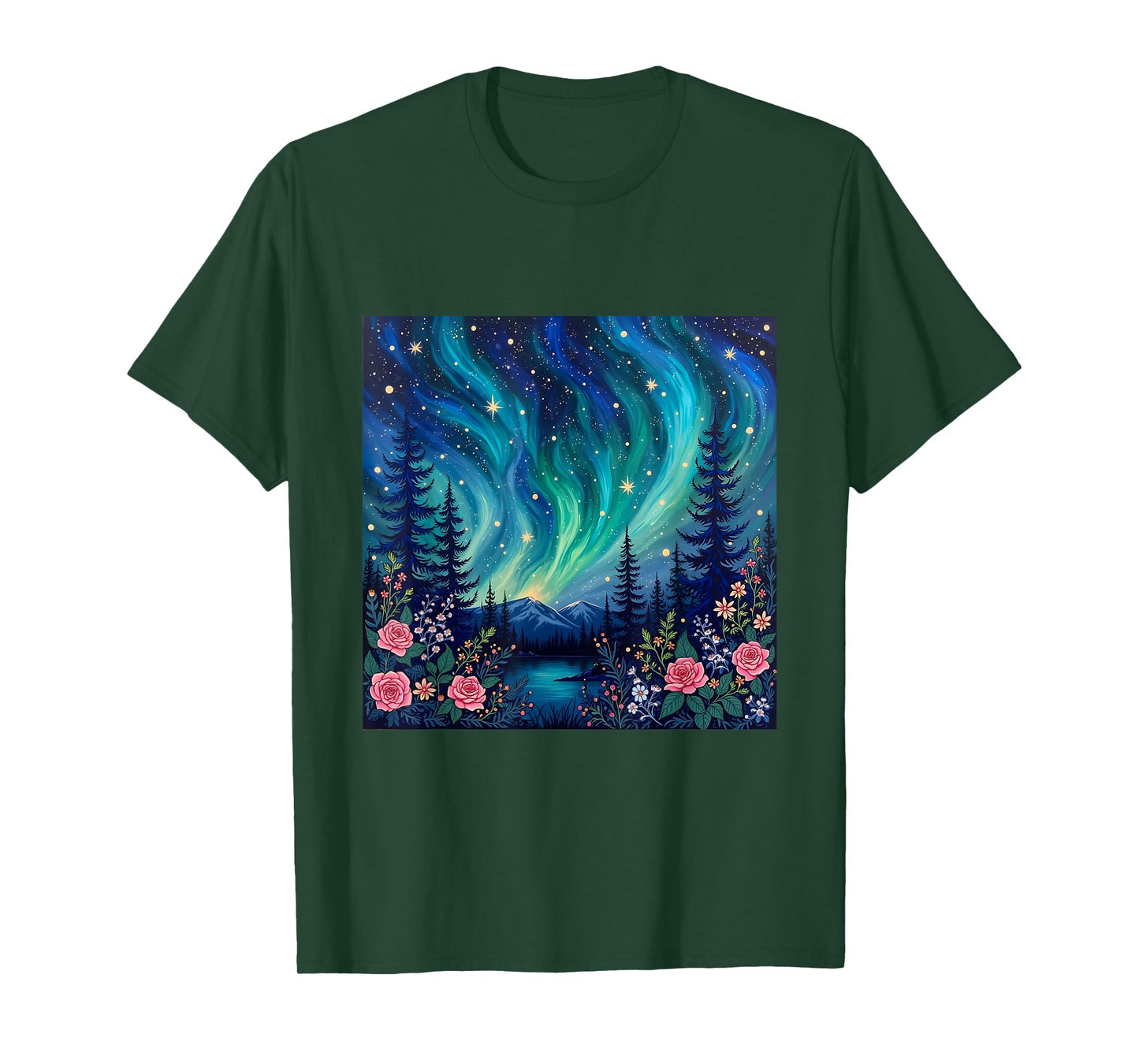 Traditional Norwegian Rosemaling Northern Lights Aurora T-Shirt