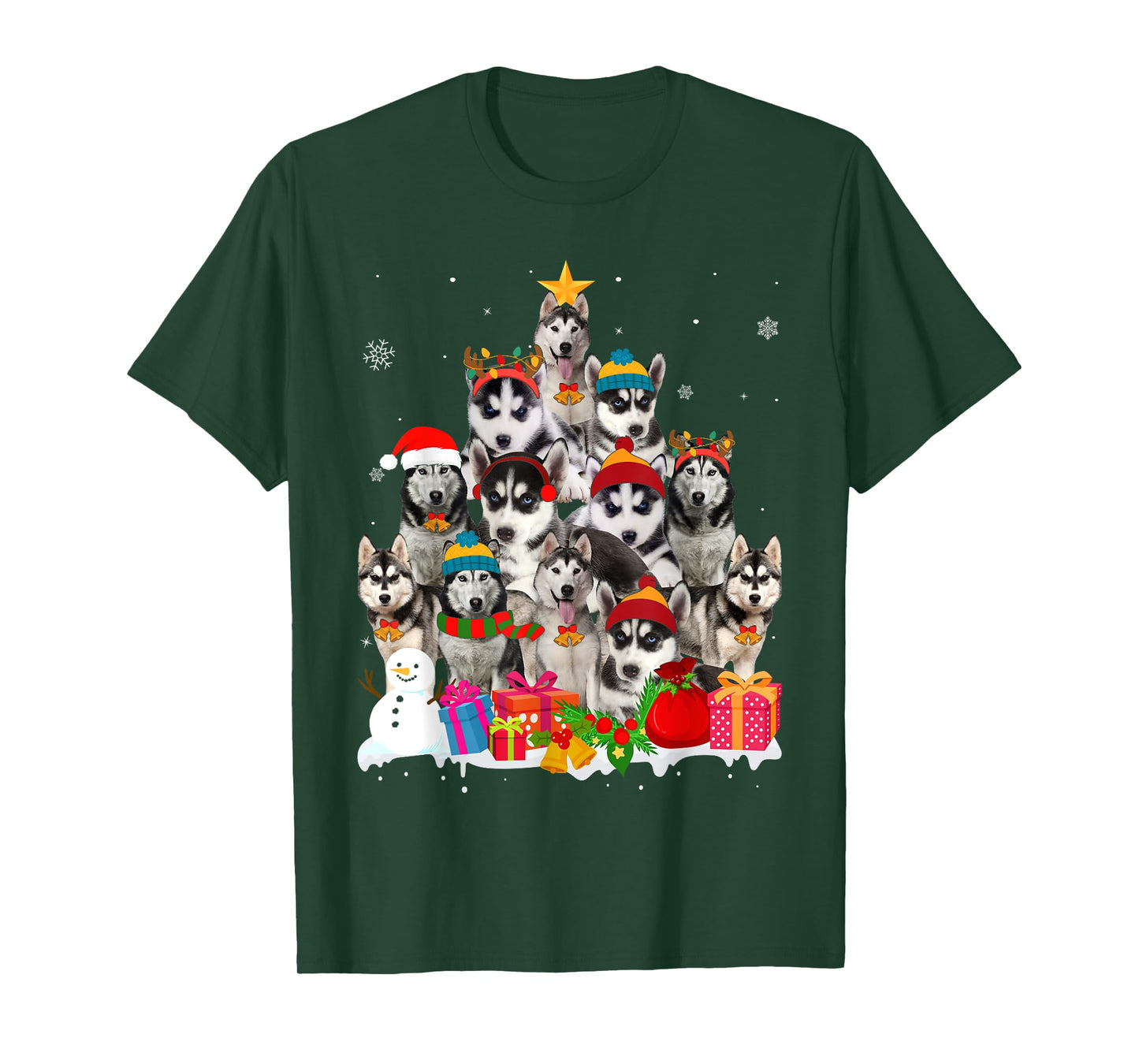 Funny Siberian Husky Christmas Tree Pet Dog Lover T-Shirt for Men Women Kids