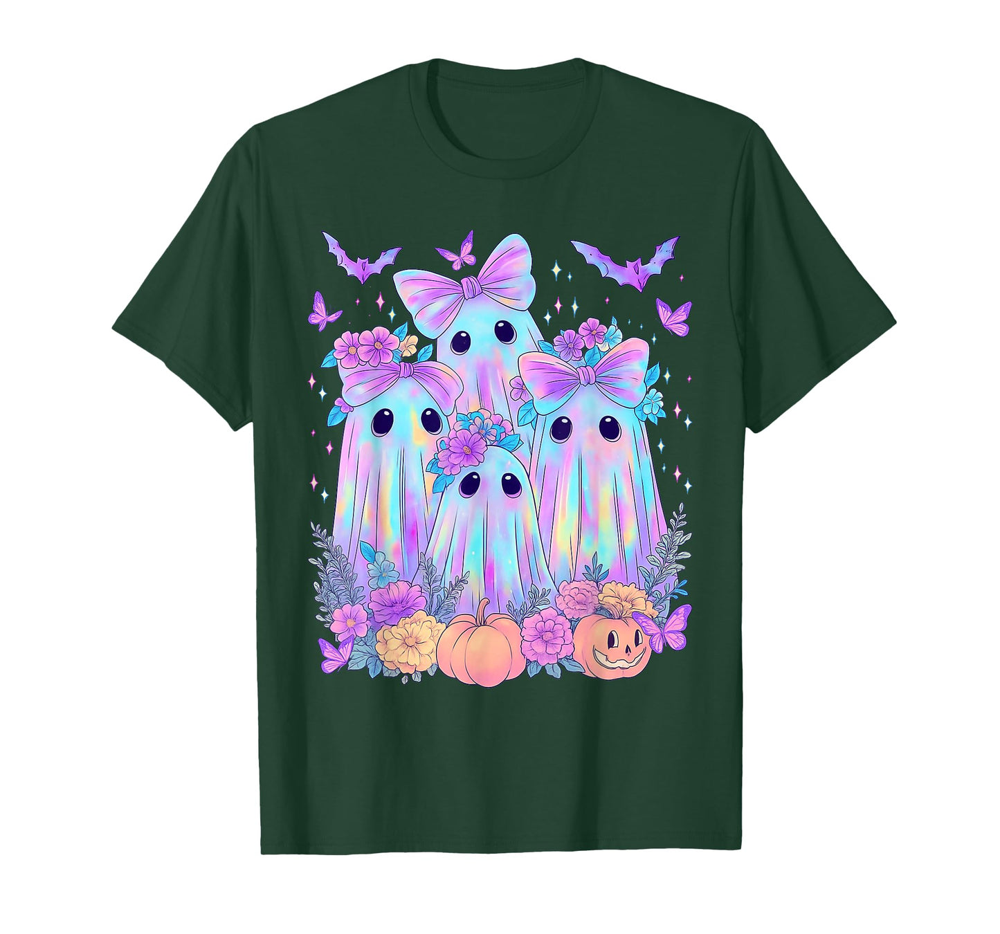 Retro Floral Ghost Coquette Pumpkin Halloween Ghost Girl Kid T-Shirt