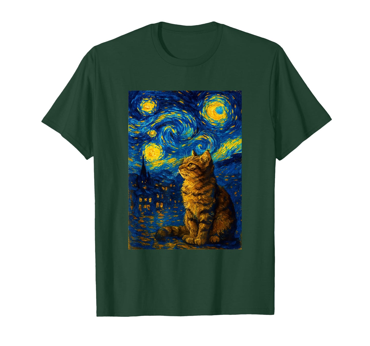 Swirling Sky Cat Painting Art Funny Graphic Vintage T-Shirt