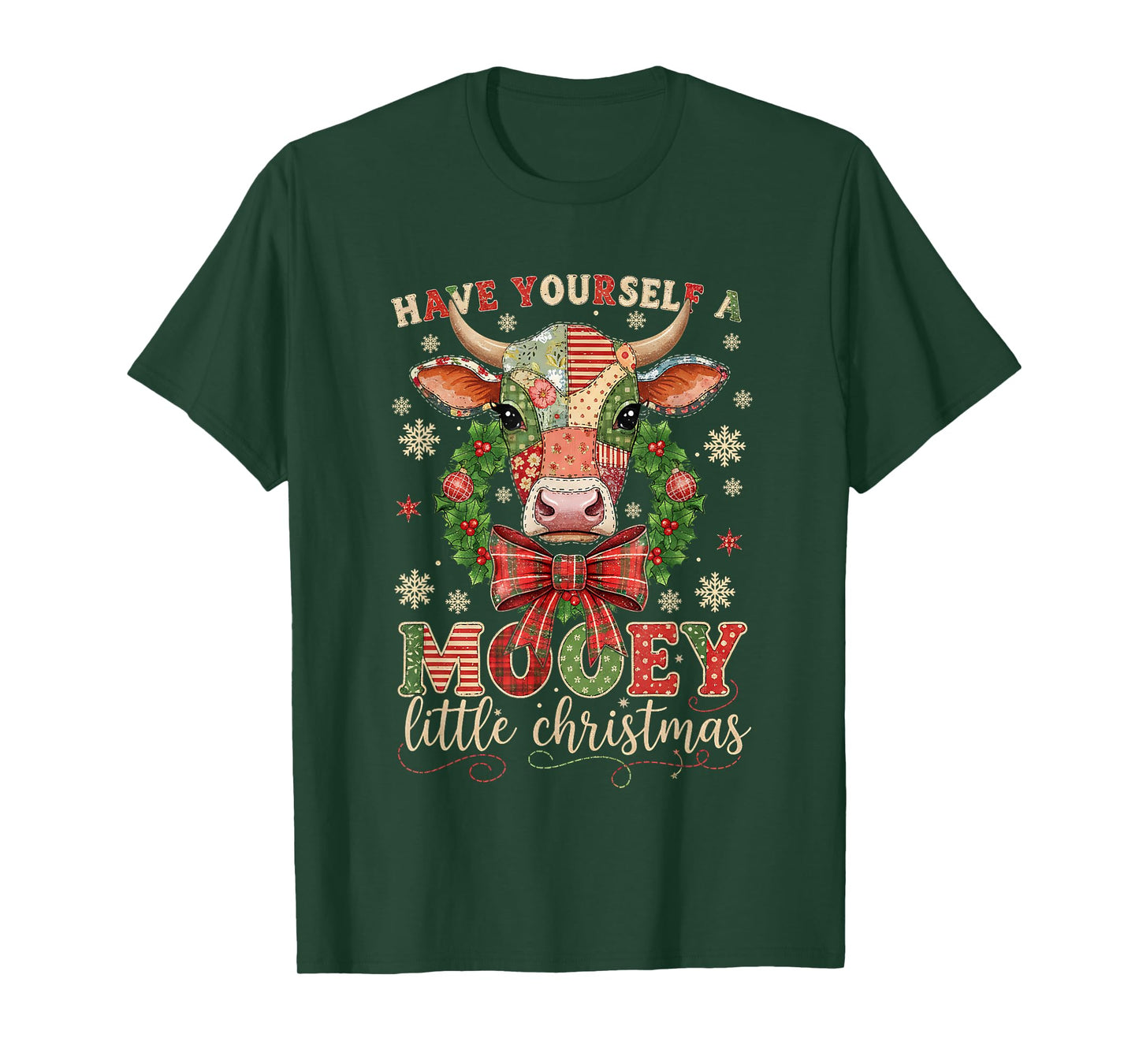 Mooey Little Christmas Cow Holiday Farm Design T-Shirt