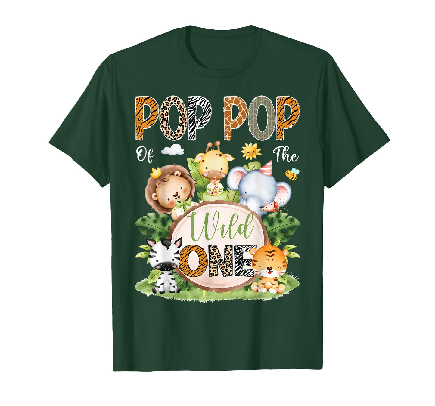 Pop Pop Of The Wild One 1St Birthday Kids Safari Jungle T-Shirt