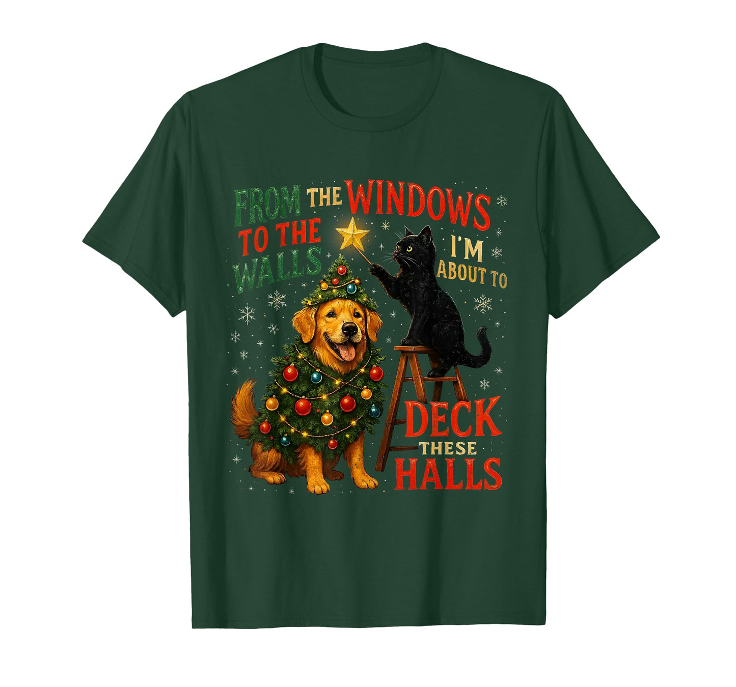 from The Windows to Walls Deck These Halls Pet Xmas T-Shirt