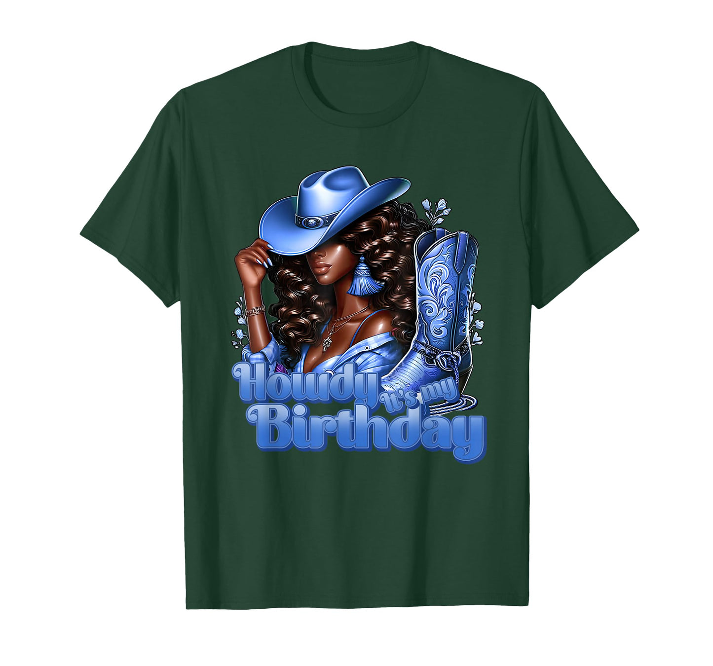 Howdy Its My Birthday Western Cowgirl Hat Boots Black Women T-Shirt