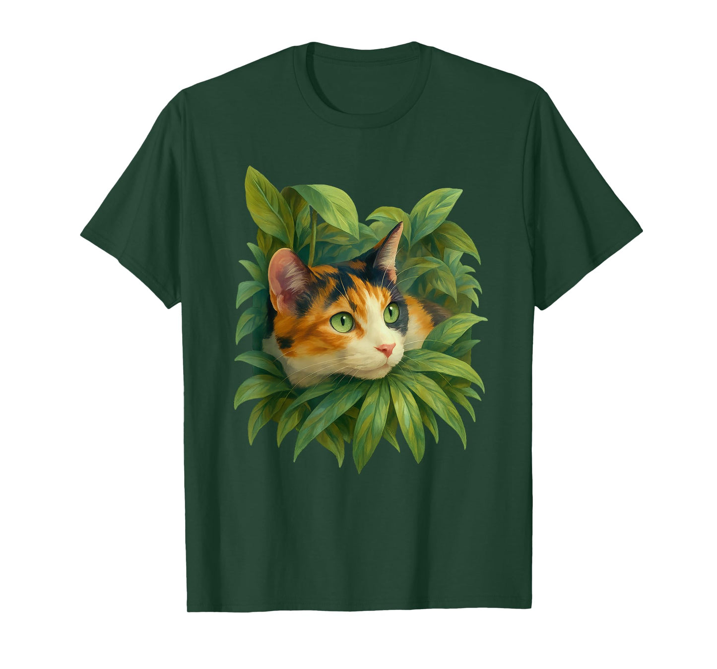 Cozy Calico Cat Mom Dad Leaves Romantic Painterly T-Shirt