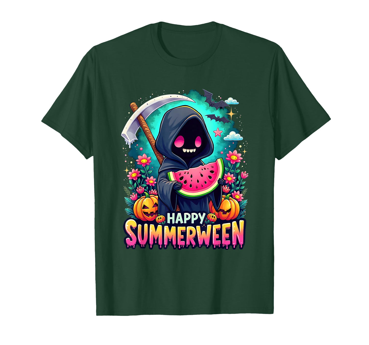 Happy Summerween Skeleton Jack-o-lantern Summer Watermelon T-Shirt