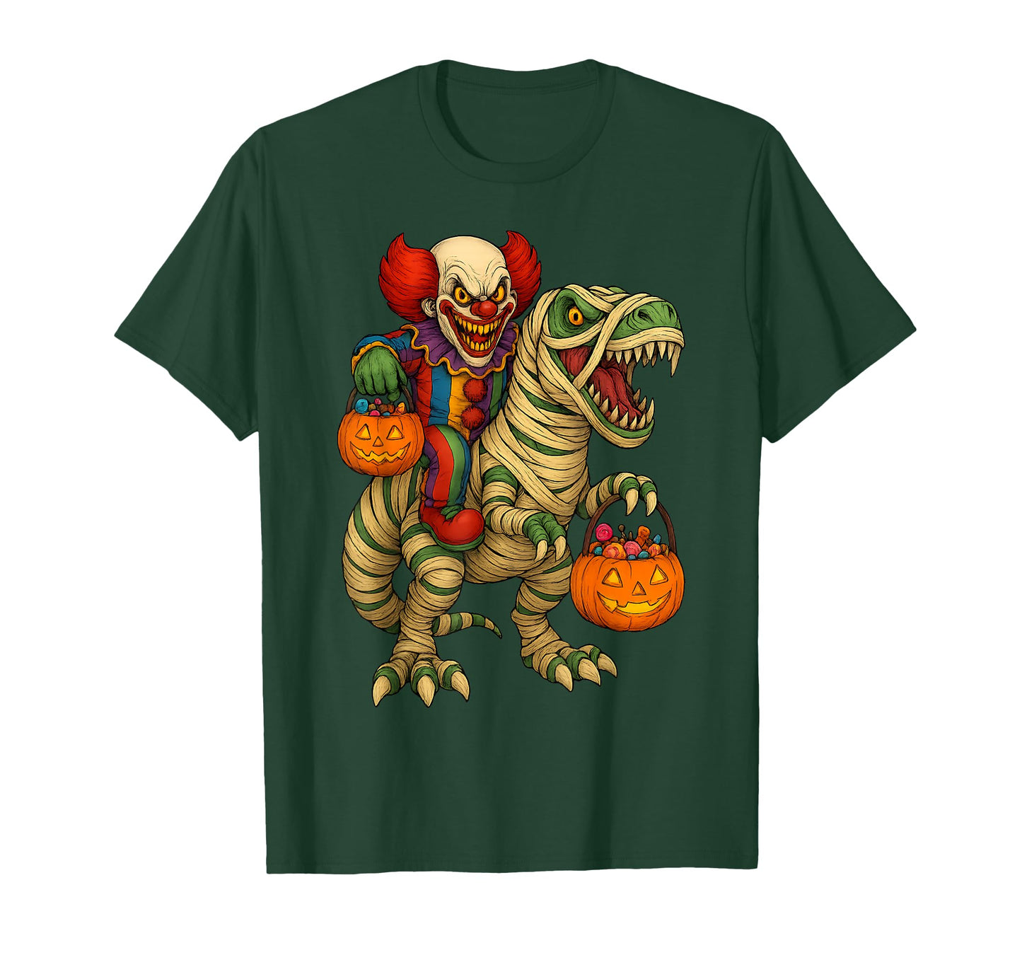 Clown Riding Mummy Dinosaur Creepy Clown Costume Halloween T-Shirt