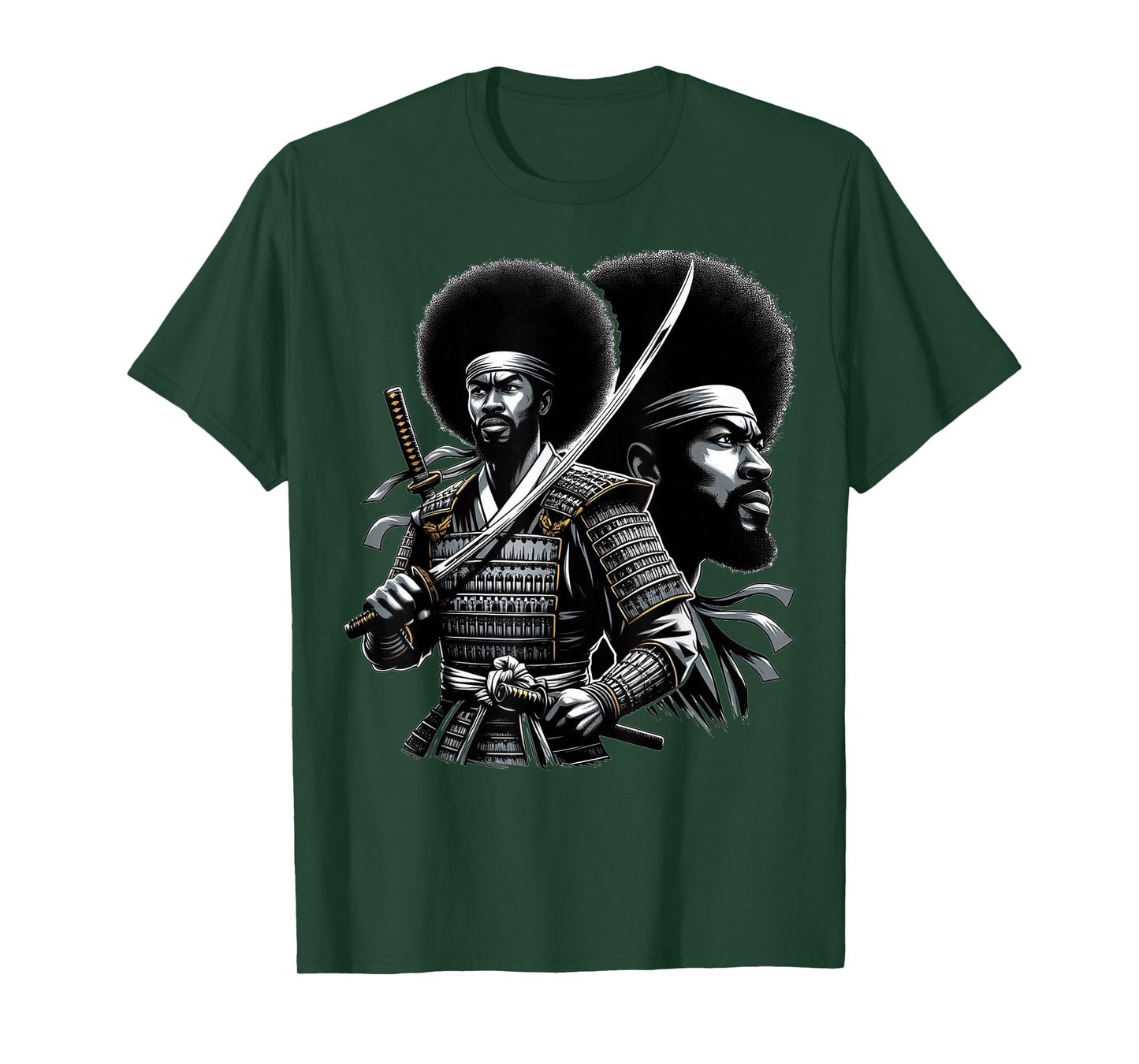 Afro American Samurai Anime Cartoon Japanese Bushido Warrior T-Shirt