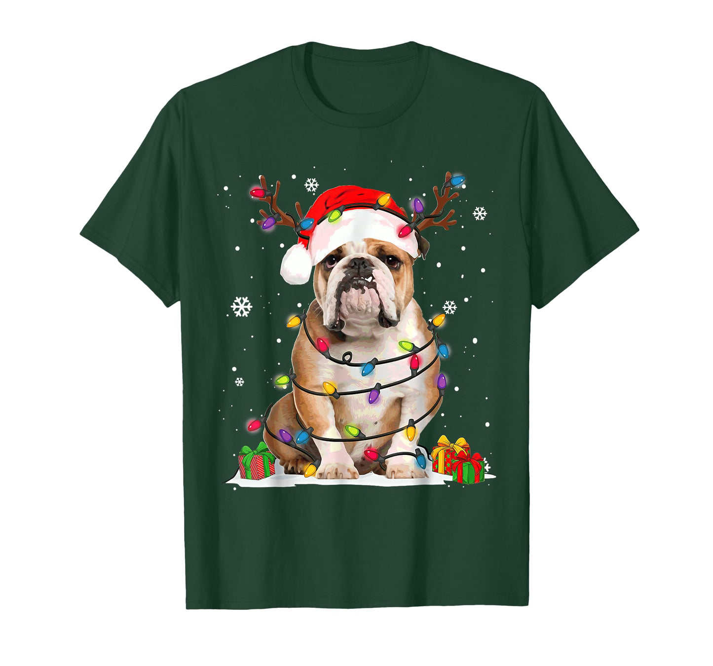Bulldog Dog Tree Christmas Lights Xmas Pajama T-Shirt