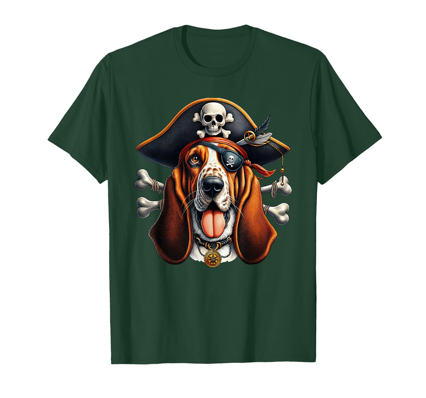Basset Hound Pirate Crossbones Halloween Mens Womens Kids T-Shirt
