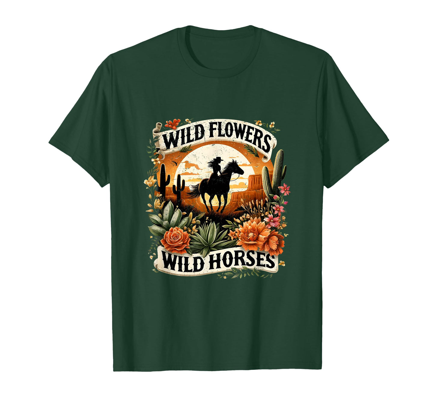 Wild Flowers Cowgirls Riding Horses Retro Western T-Shirt