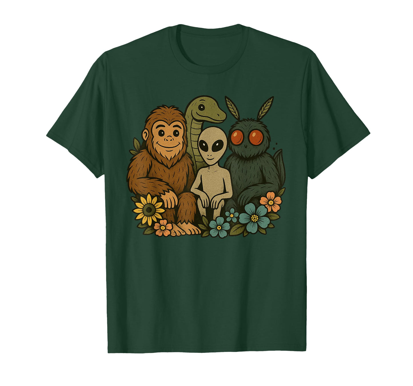 Funny Cryptid Bigfoot Loch Ness Monster Mothman And Aliens T-Shirt
