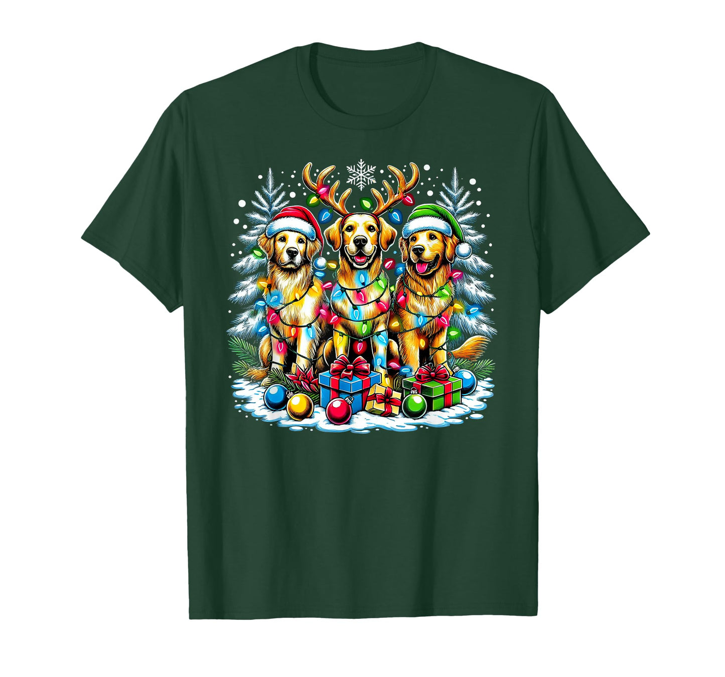 Golden Retriever Funny Christmas Dogs Santa Claus Hat Xmas T-Shirt