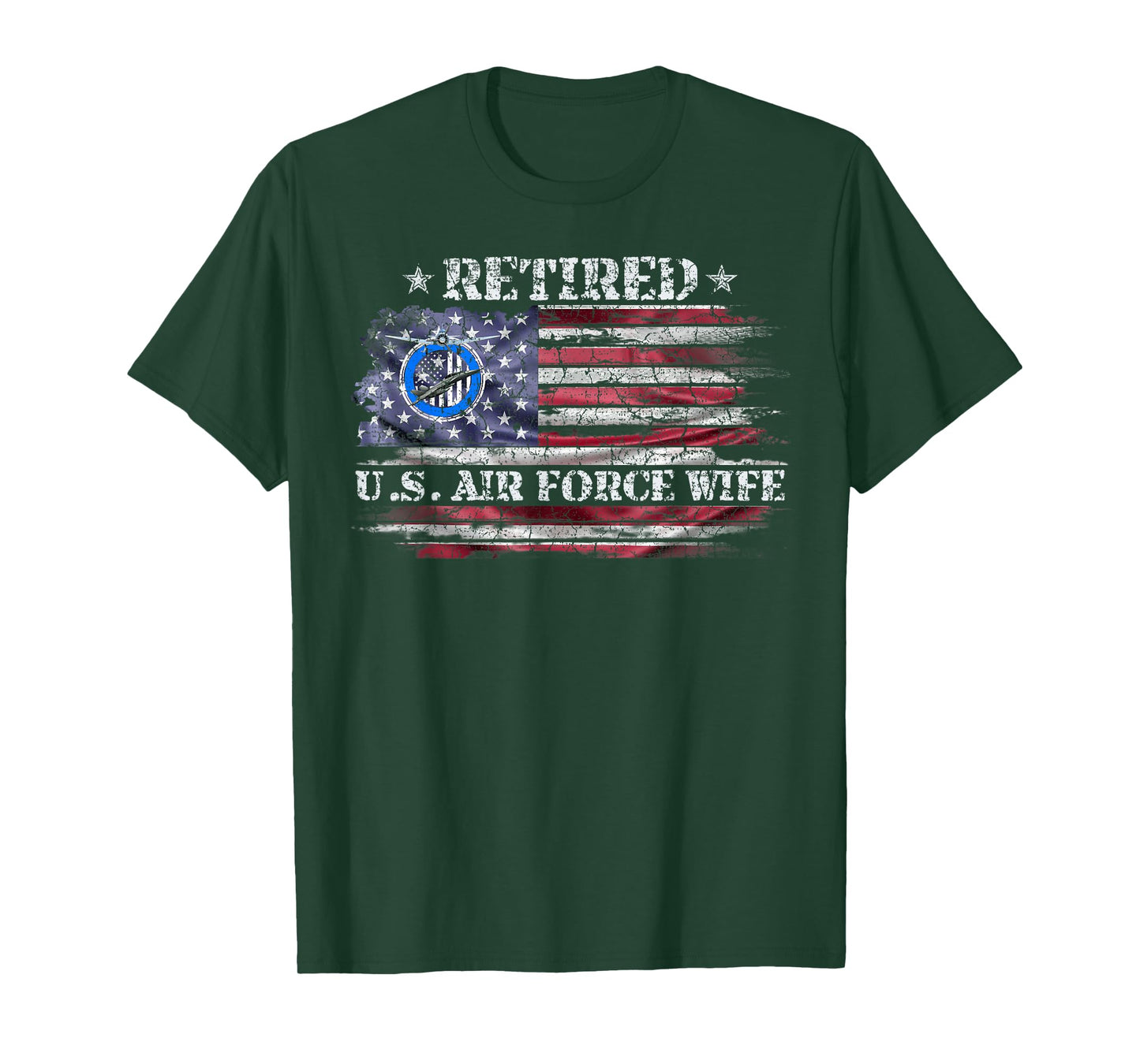 Vintage USA American Flag Proud Retired US Air Force Wife T-Shirt