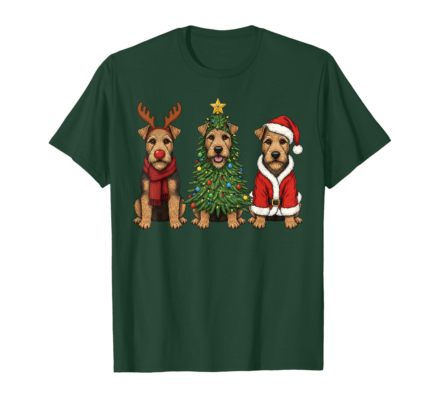 Retro Christmas Welsh Terrier Santa Reindeer Dog Lover T-Shirt