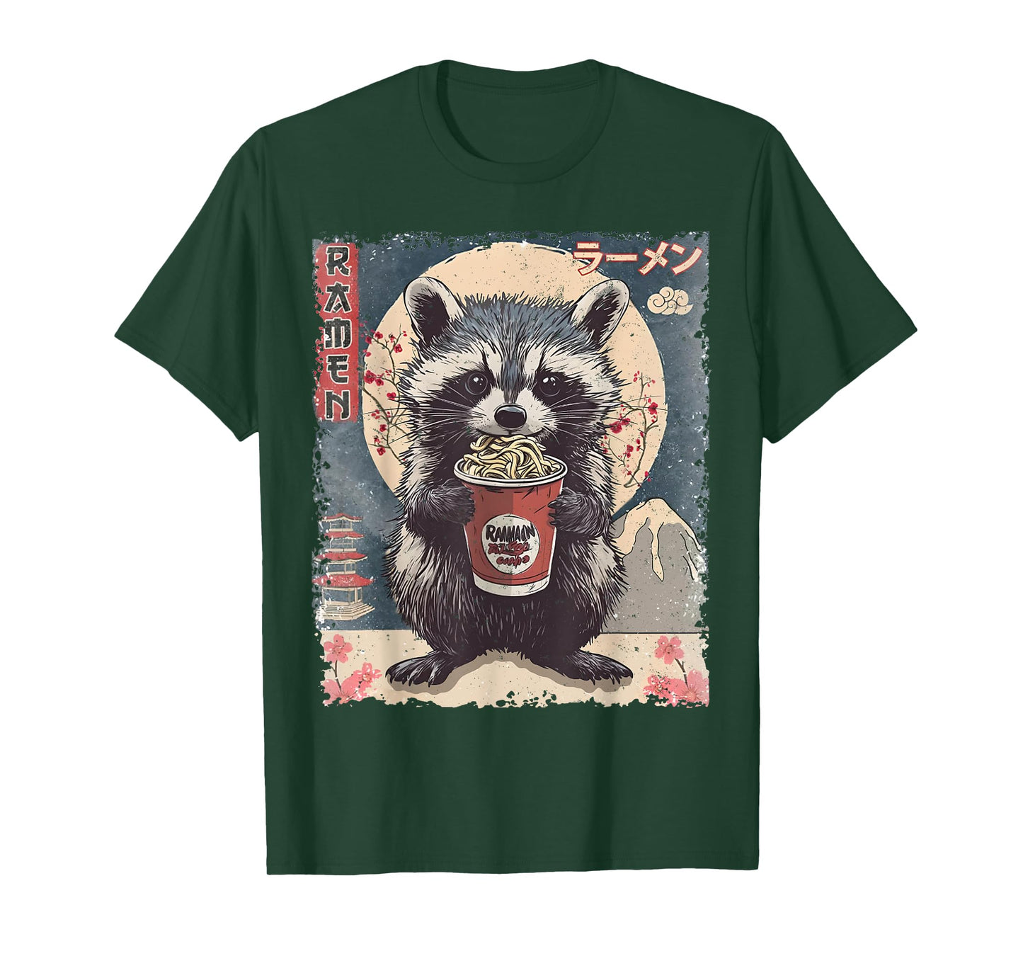 Kawaii Raccoon Ramen Japanese Funny Graphic Tee Racoon Lover T-Shirt