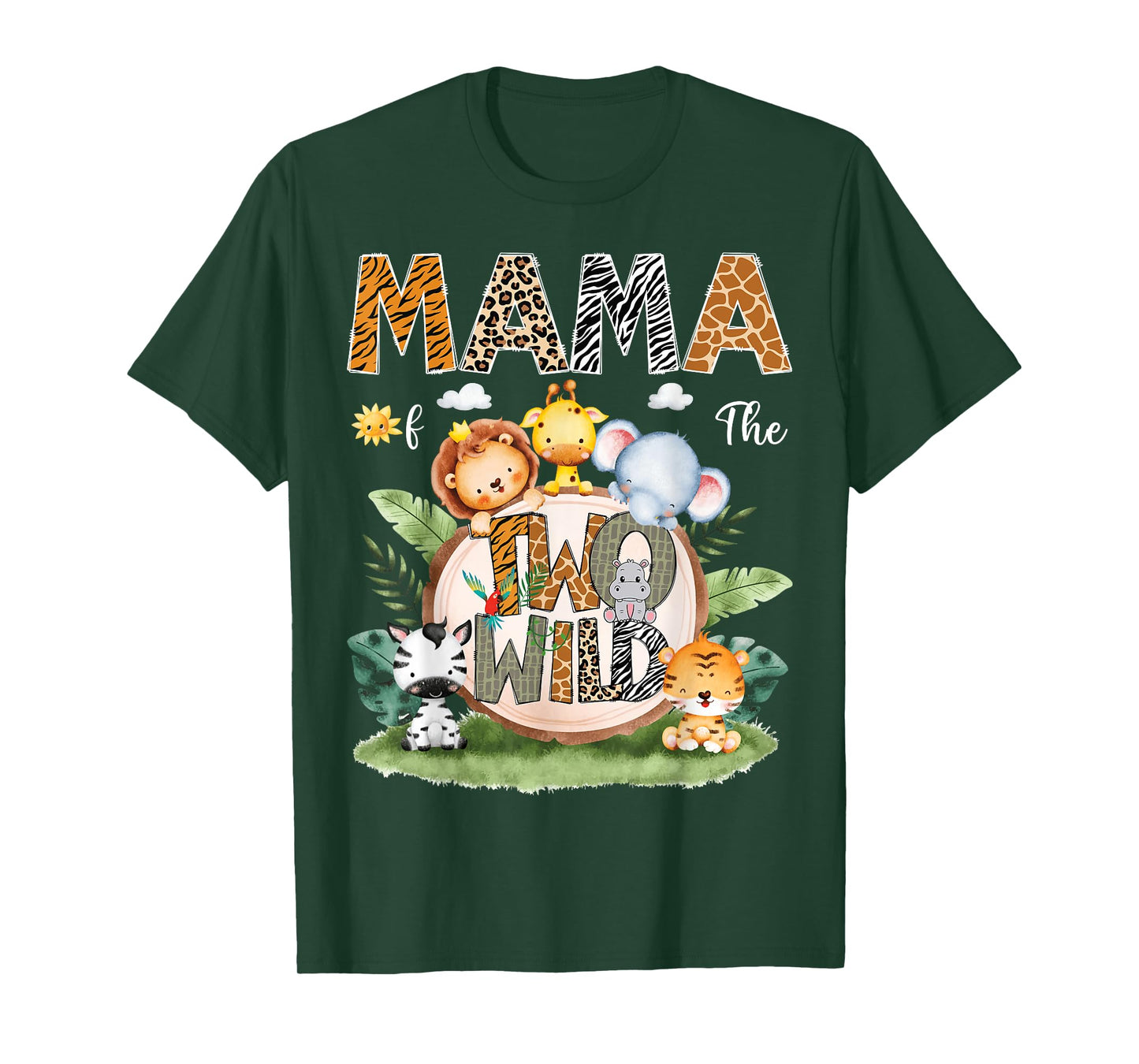 Mama Of The Two Wild 2Nd Birthday Safari Animal Lover T-Shirt