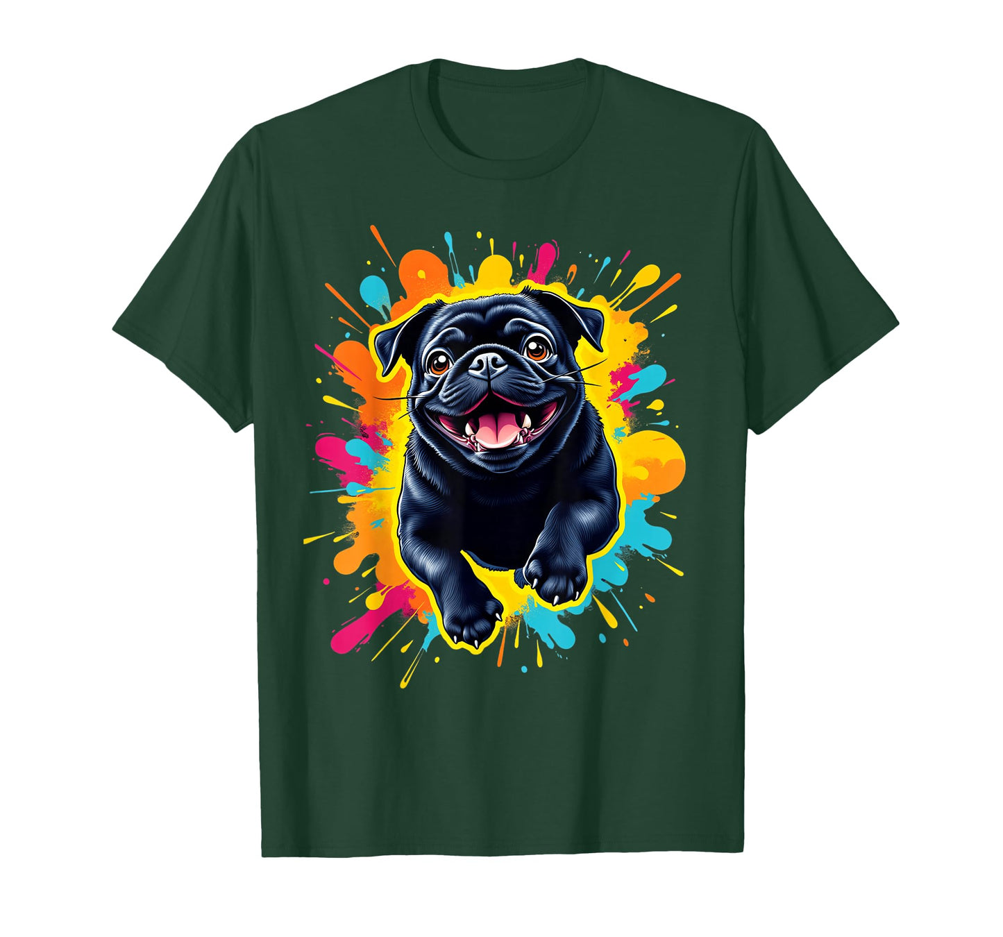 Black Pug Lovers Jumping Design Cute Pop Art Funny Black Pug T-Shirt