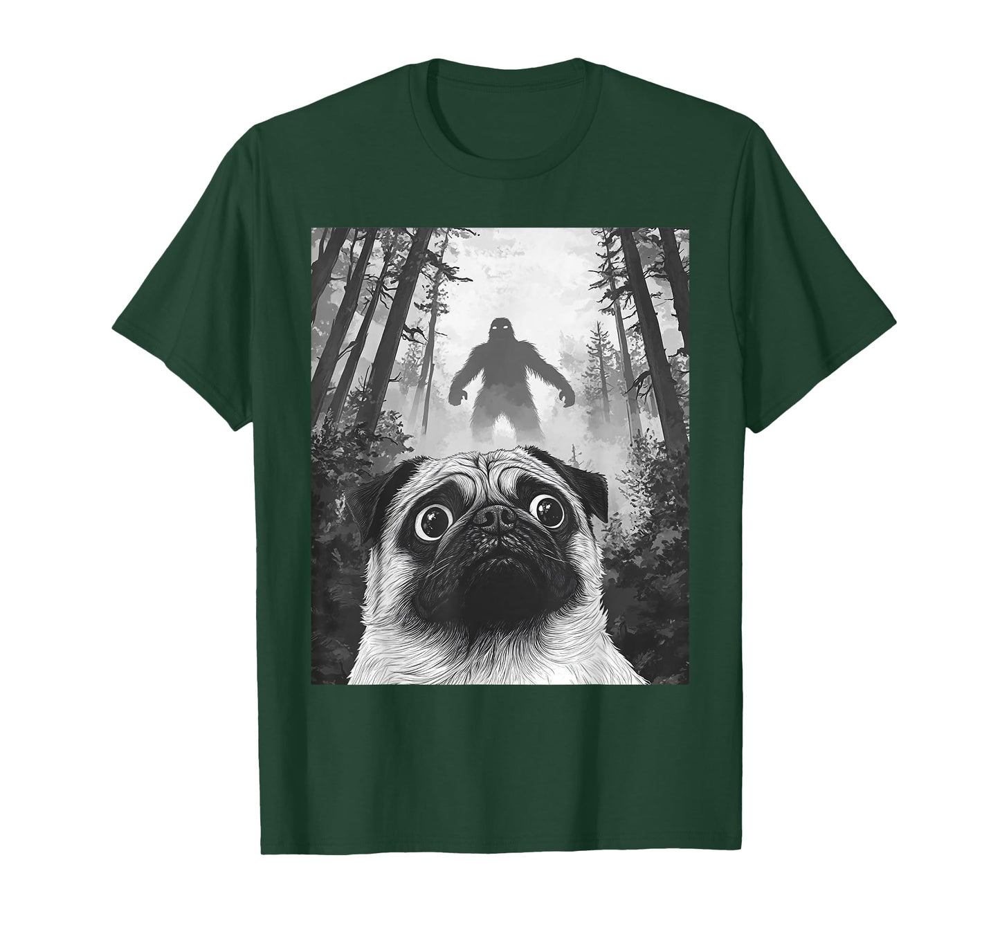 Dog Pug Selfie With Bigfoot Sasquatch Funny T-Shirt