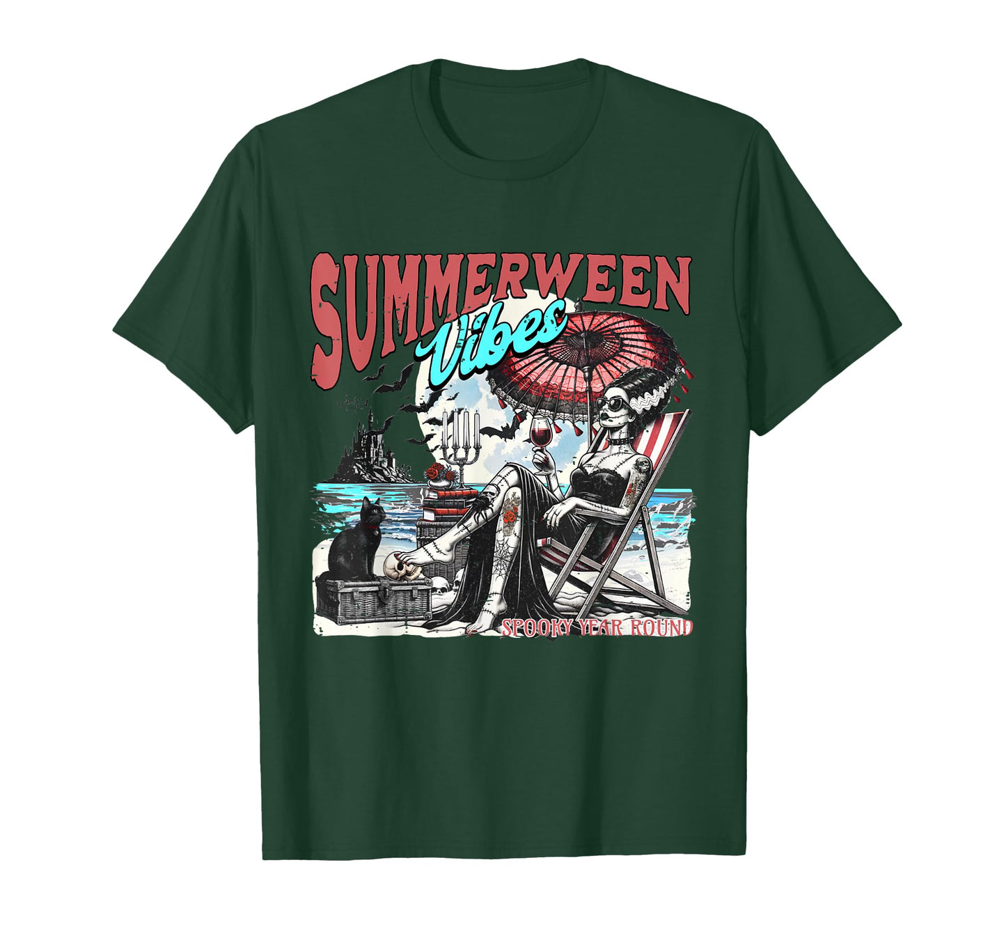 Cute Summerween Vibes Spooky Summer Halloween Skeleton Girly T-Shirt