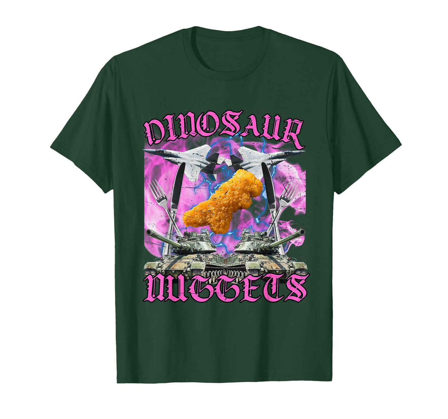 Funny Dinosaur Chicken Nugget Bootleg Hardcore Flames Meme T-Shirt
