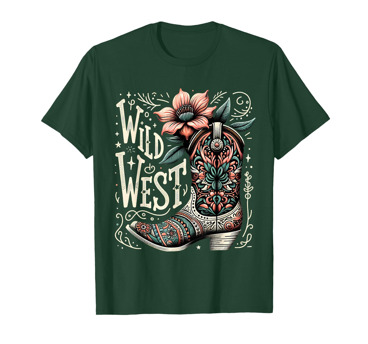 Wild West Country Music Vintage Cowgirl Boot Western Flower T-Shirt