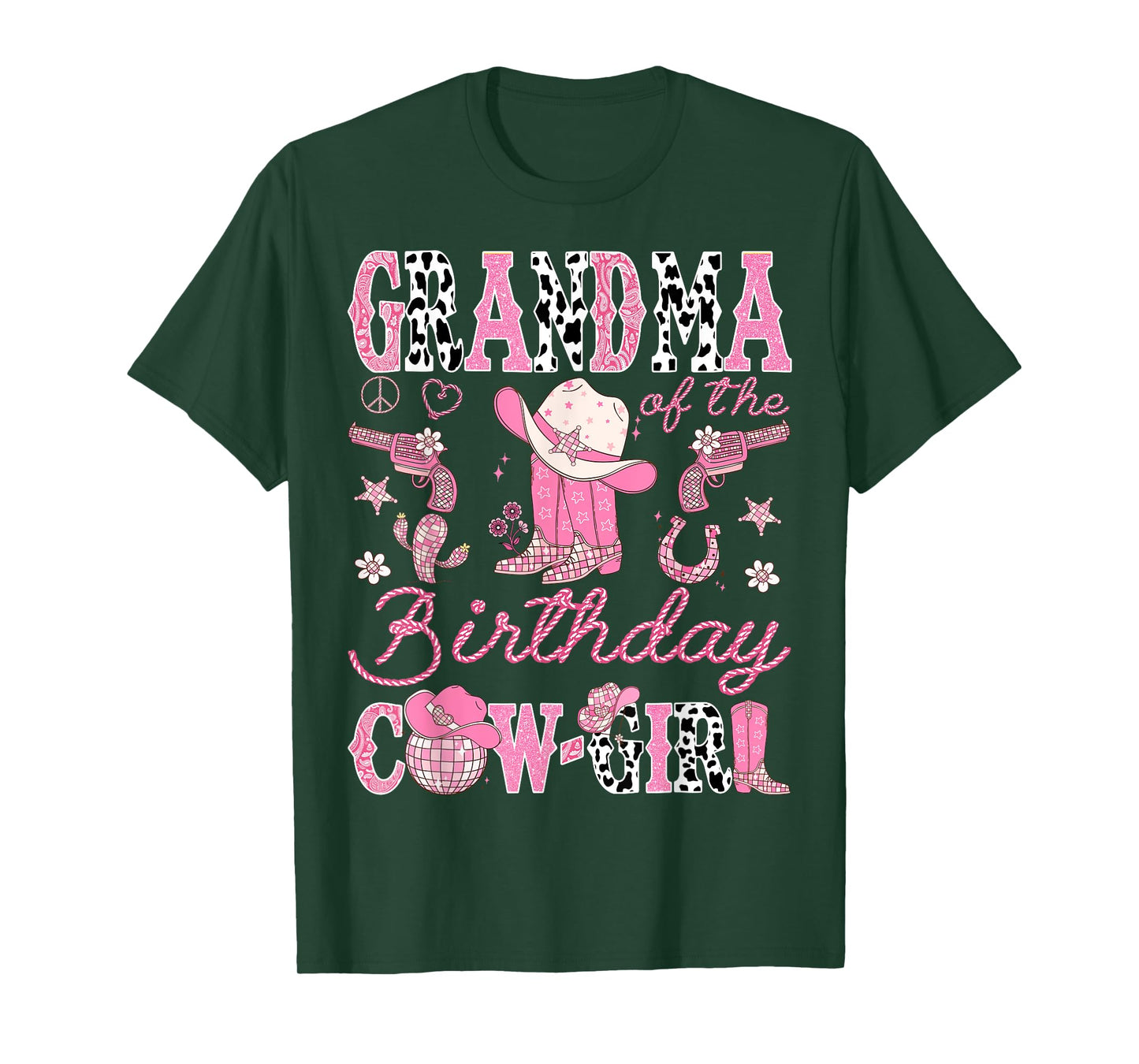 Grandma Of The Birthday Cow-Girl Pink Rodeo Western T-Shirt